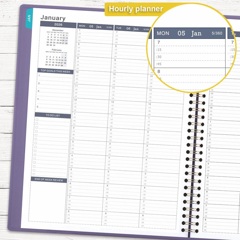 Poluma Appointment Book/Planner 2026 - Weekly Appointment Book 2026, January 2026 - December 2026, 8.26"x 11.4", Daily/Hourly Planner with Tabs, 15 Minutes, Wirebound - Purple - Image 5